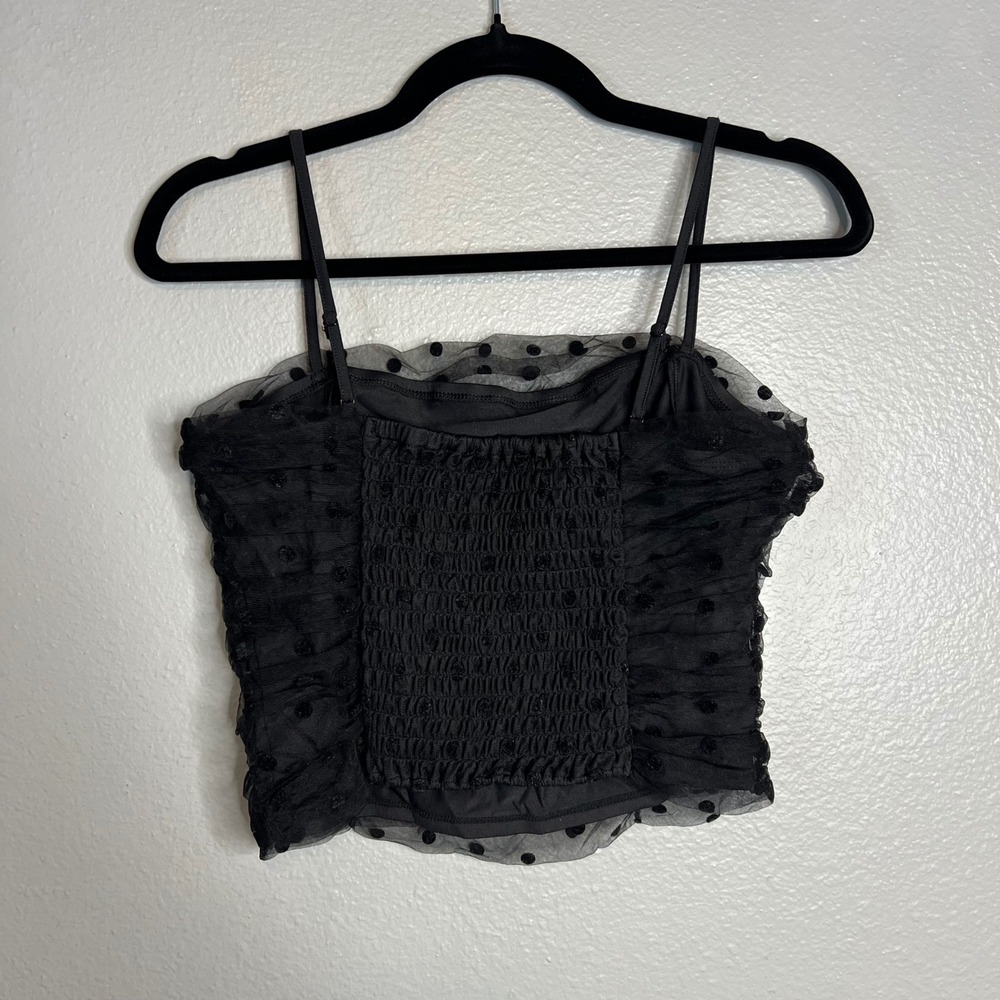Rachel Zoe Crop Cami Top Size S Black Fairygoth Whimsygoth Smocked Mesh  Y2K - Picture 3 of 7